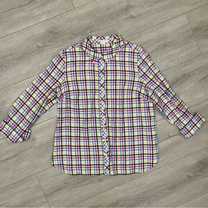 Talbots Multicolor Plaid Cotton Collared Regular Blouse Top Button Up Size Large